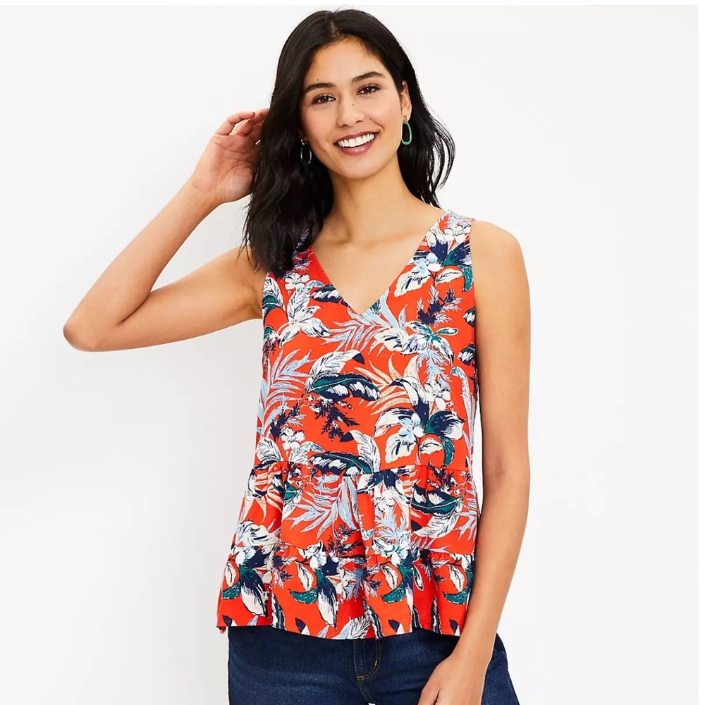 LOFT Botanical Double V Peplum Shell Tank Top Size Small Petite NWOT